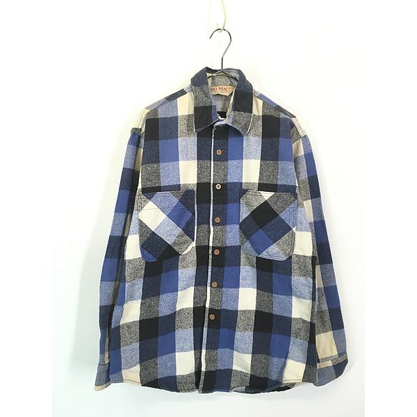 90s USA製 BIG MAC ブロックチェック ネルシャツ　状態◎ 古着 90s USA製 BIG MAC ブラック×ブルー×ホワイト ブロック