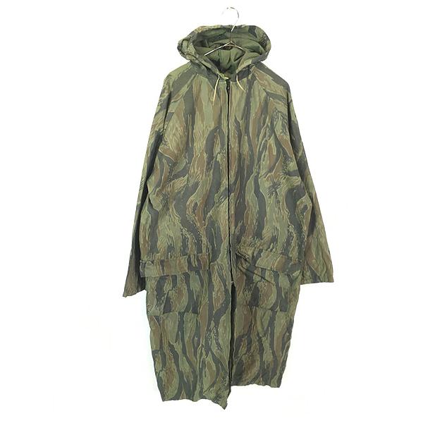 古着 70s USA製 KAMO ベトナム タイガー ストライプ カモ 迷彩 コットンサテン フーデッド ロング コート パーカー XL 古着 70s USA製 KAMO ベトナム タイガー ストライプ カモ 迷彩