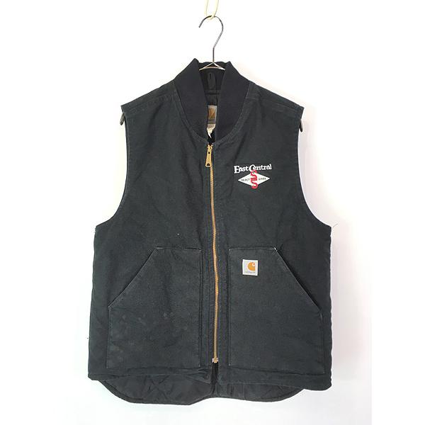 古着 90s Carhartt ブラック ダック 首リブ パデット ベスト M : 古着