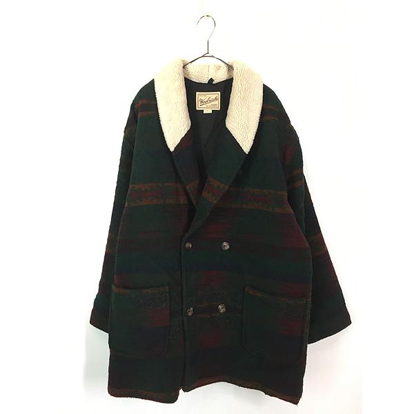 古着 90s USA製 WoolRich ネイティブ ボーダー 総柄 ショールカラー 