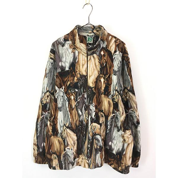 古着 90s Bon Worth 馬 アニマル 総柄 フルジップ フリース ジャケット L位 古着 古着 90s Bon Worth 馬 アニマル 総柄 フルジップ フリース ジャケット