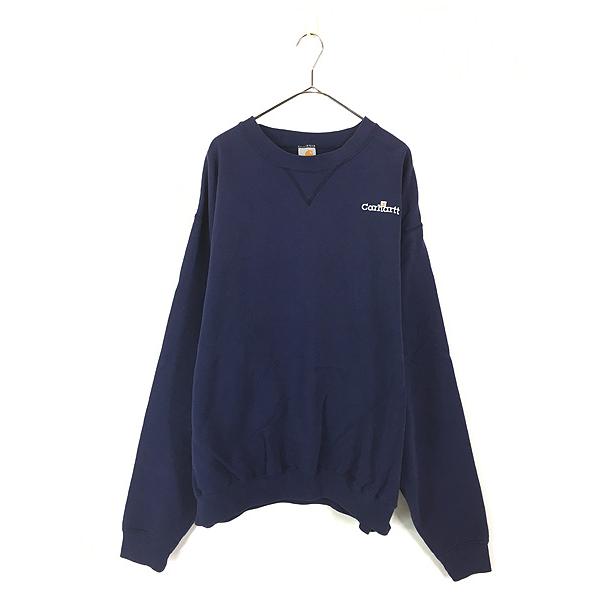 90s carhartt スウェットトレーナー 古着 90s Carhartt ワンポイント 前V スウェット トレーナー 紺