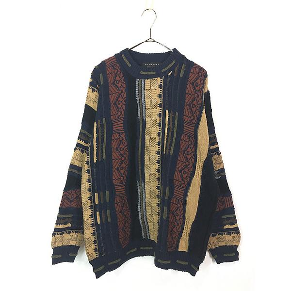 古着 90s USA製 Protege 3D ランダム ストライプ アクリル ニット セーター L 古着 古着 90s USA製 Protege 3D ランダム ストライプ アクリル ニット