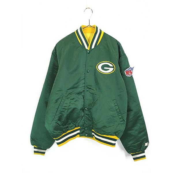 GREEN BAY PACKERS ジャケット サテン 古着 90s USA製 NFL Green Bay Packers パッカーズ 光沢 サテン