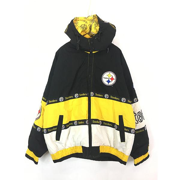 古着 NFL Pittsburgh Steelers スティーラーズ 2way パデット ナイロン ジャケット XL 古着 古着 90s NFL Pittsburgh Steelers スティーラーズ 2way パデット
