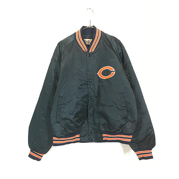 古着 80s STARTER NFL Chicago Bears ベアーズ 光沢 サテン スタジャン ジャケット XL位 古着 古着 80s STARTER NFL Chicago Bears ベアーズ 光沢 サテン スタジャン
