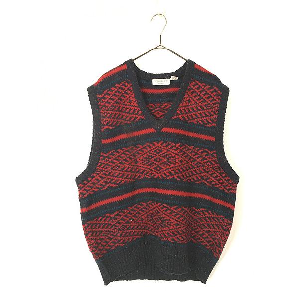 古着 80s Yves Saint Laurent 民族 ネイティブ 同柄 アクリル ウール 