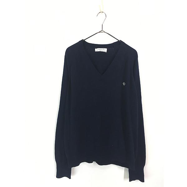 Christian Dior Vネックニット usa製 古着 80s USA製 Christian Dior ワンポイント Vネック アクリル