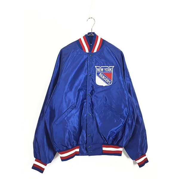 古着 80s USA製 NHL New York Rangers レンジャーズ 光沢 サテン パデット スタジャン ジャケット L 古着 古着 80s USA製 NHL New York Rangers レンジャーズ 光沢 サテン