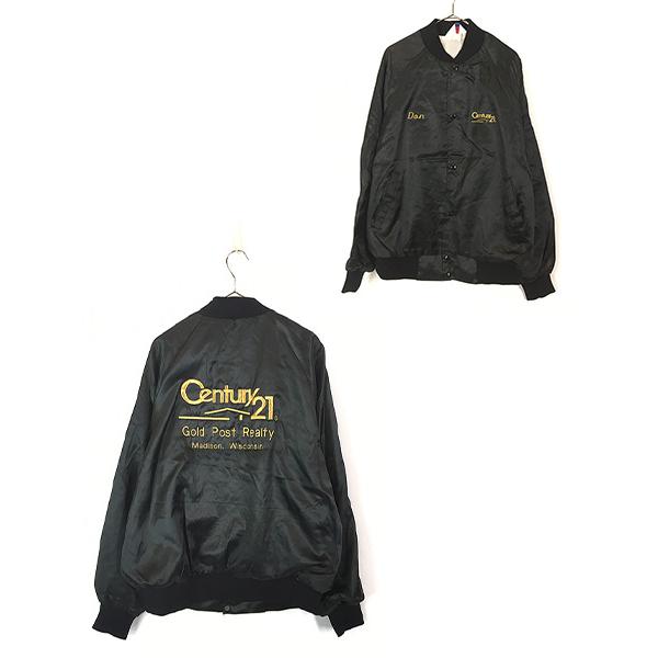 古着 80s USA製 「Century 21」 企業 刺しゅう 光沢 サテン スタジャン