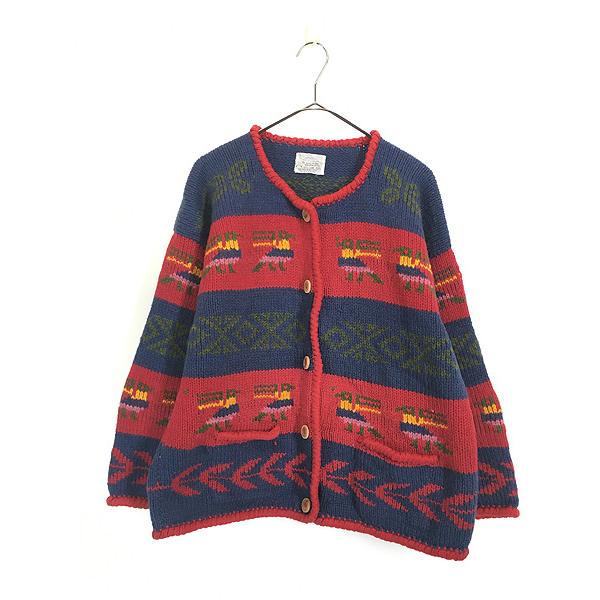 古着 90s ボリビア製 フェニックス ネイティブ パターン ヘビー ウール ニット カーディガン L位 古着 古着 90s ボリビア製 フェニックス ネイティブ パターン ヘビー ウール