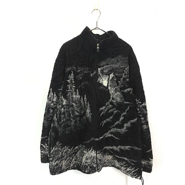 古着 90s USA製 Art Unlimited オオカミ ウルフ 総柄 ジップアップ
