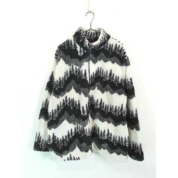 古着 90s BLACK MOUNTAIN 木 ツリー フォレスト ボーダー フリース