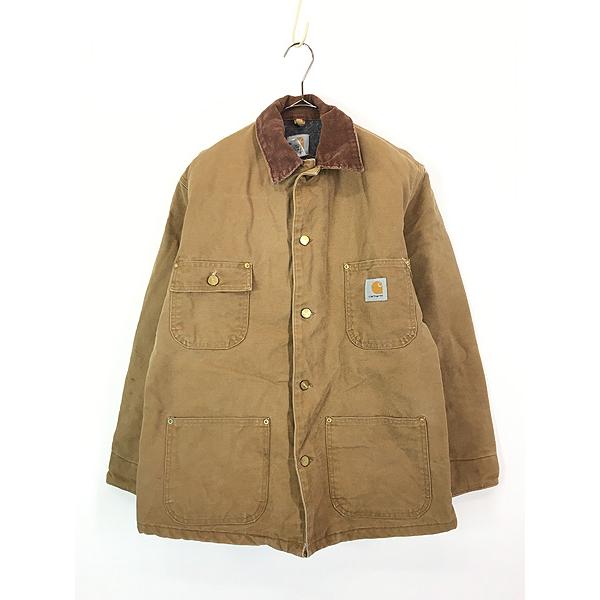 古着 90s USA製 Carhartt 裏地 ストライプ ブランケット ブラウン 