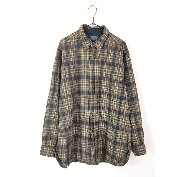 古着 80s USA製 Pendleton ダーク チェック BD ウール シャツ XL