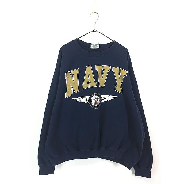 古着 90s USA製 Lee 「NAVY」 ゴールド ロゴ ミリタリー スウェット