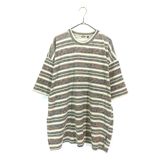 古着 90s Quik Silver 波 ロゴ マルチ ボーダー オールド サーフ T
