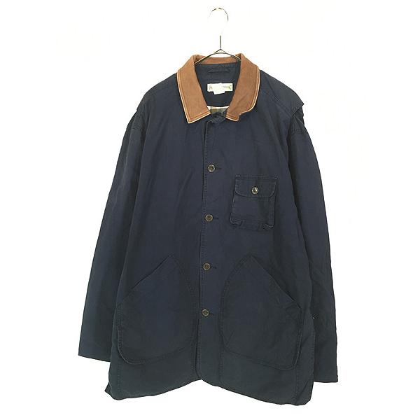 古着 90s BANANA REPUBLIC 本革 レザー襟 コットン キャンバス 