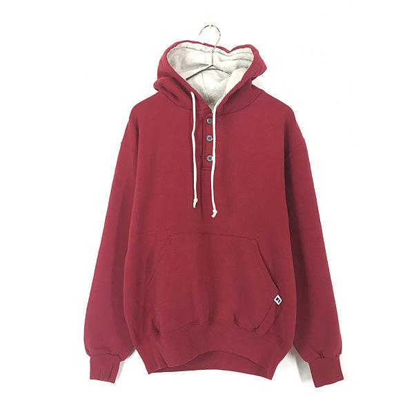 古着 90s USA製 Russell Wフェイス フード ハーフボタン プルオーバー