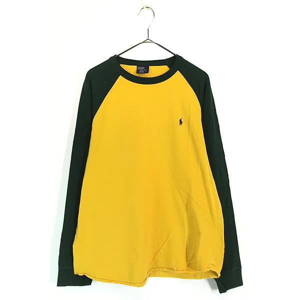 古着 Polo Ralph Lauren 黄×緑 バイカラー ラグラン 長袖 Tシャツ ロン 