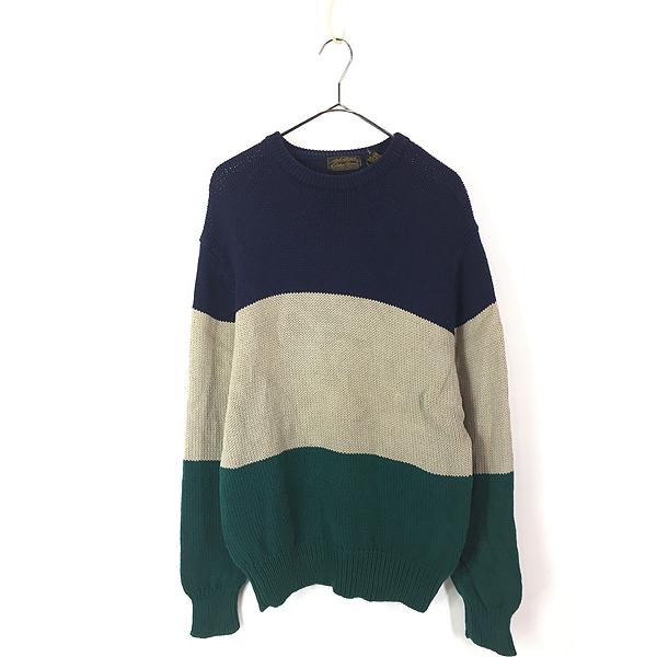 古着 90s Eddie Bauer 3tone ワイド ボーダー ローゲージ コットン