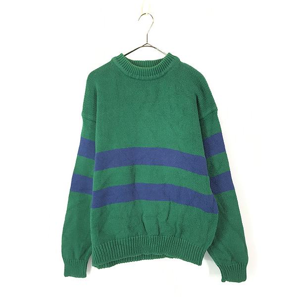 古着 90s Eddie Bauer 2ボーダー ローゲージ コットン ニット セーター 