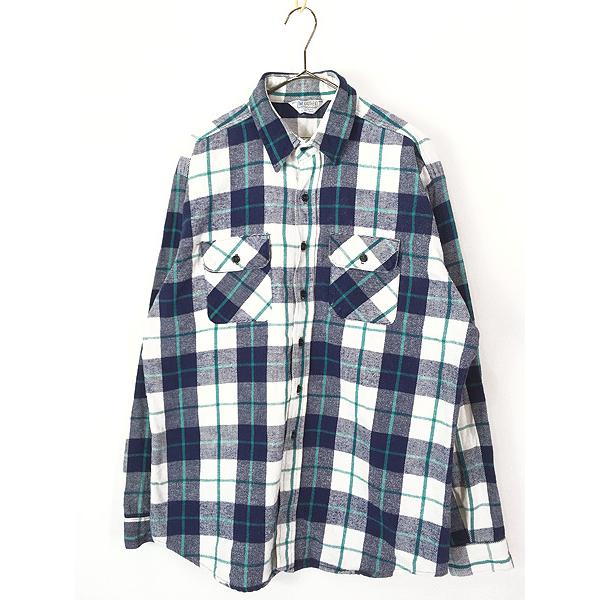 ファイブブラザー　80sヘビーネルシャツ　ヘビネル　タータンチェックUSA XL 古着 80s USA製 FIVE BROTHER ブルー チェック ヘビー フランネル