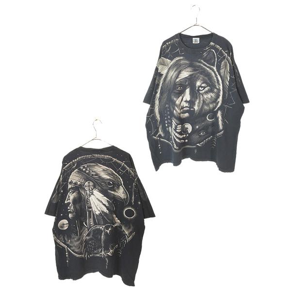 古着 90s LIQUID BLUE インディアン ウルフ イーグル オールオーバー T