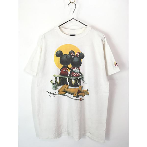 古着 90s Disney ミッキー ミニー プルート 「サンセット」 ノーマン ロックウェル パロディー アート Tシャツ XL位 古着 古着 90s USA製 Disney ミッキー ミニー プルート 「サンセット