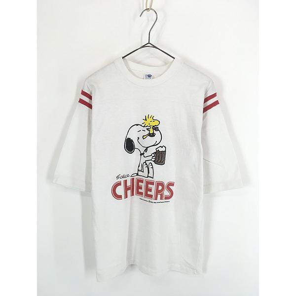 ビンテージ　スヌーピー アメリカンフットボールシャツ M 古着 80s USA製 Snoopy スヌーピー 「CHEERS」 フットボール Tシャツ 7