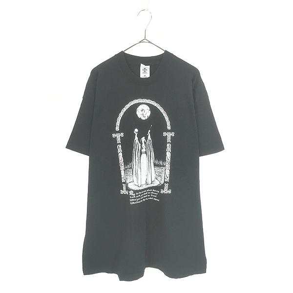 古着 90s 満月 魔女 モノクロ ダーク アート メッセージ Tシャツ XXL