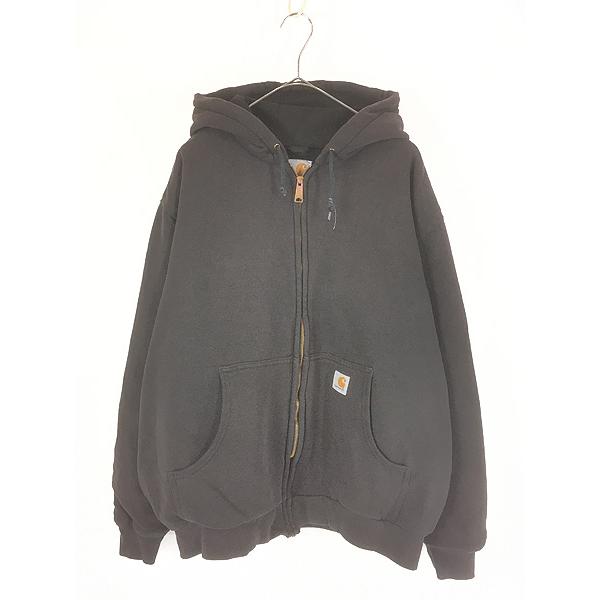 古着 90s Carhartt 裏地 メッシュ ワンポイント 刺しゅう スウェット ジップ パーカー ブラック XL位 古着 90s- Carhartt 裏地 メッシュ ワンポイント 刺しゅう スウェット