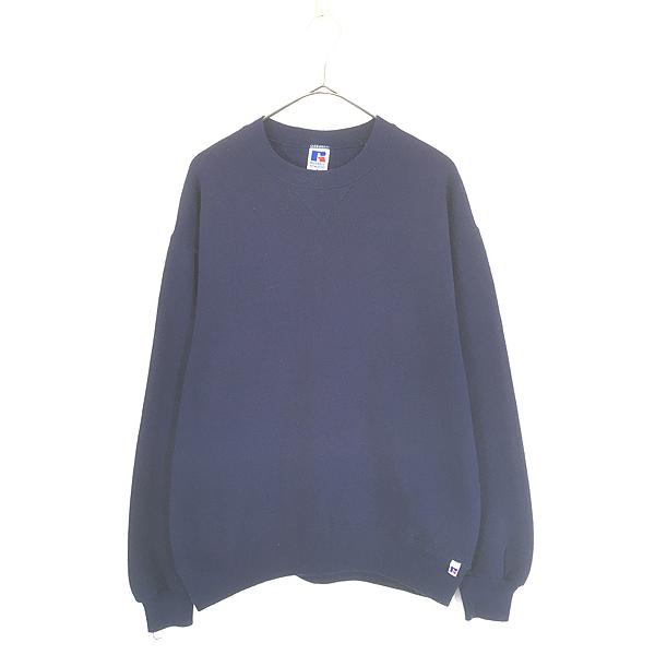 古着 90s USA製 Russell 無地 プレーン 前V セットイン スウェット トレーナー ネイビー L 古着 90s USA製 Russell 無地 プレーン 前V セットイン スウェット