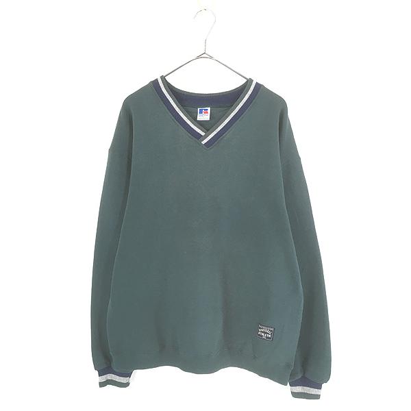 古着 90s USA製 Russell 3カラー リブ Vネック トリム スウェット