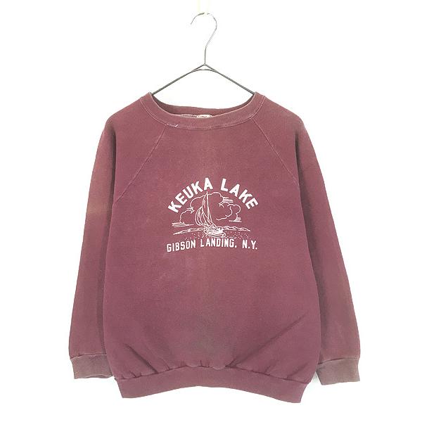 古着 70s USA製 Fruit of the Loom 「KEUKA LAKE」 3段 プリント スウェット トレーナー L 古着 70s USA製 Fruit of the Loom 「KEUKA LAKE」 3段 プリント