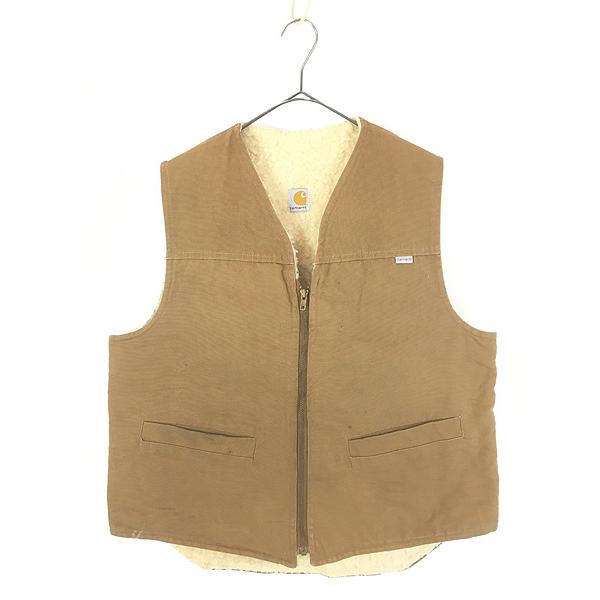 Carhartt カーハート 裏ボア ダック ベスト Ｖネック 古着 80s Carhartt 裏ボア オールド ブラウン ダック Vネック ワーク