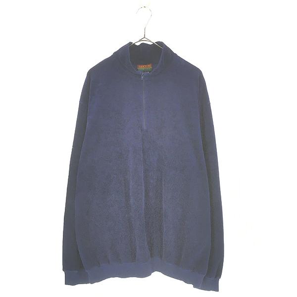 (古着) 90s USA製 SAS ハーフジップカットソー　ロンT 古着 90s USA製 OAKTON 光沢 ネイビー ベロア ハーフジップ ジャージ