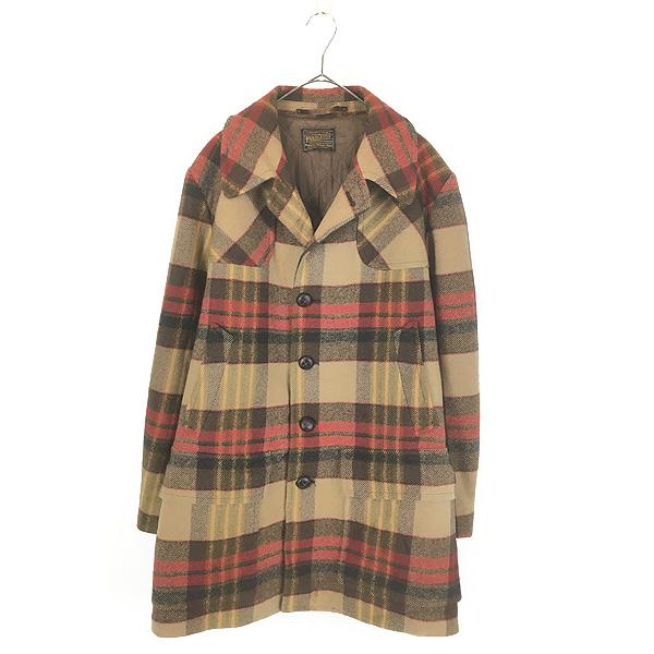 古着 60s Pendleton 好配色 ブラウン チェック メルトン ウール コート