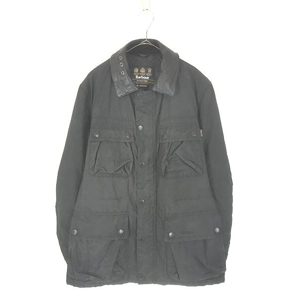 古着 Barbour International 「Surtees」 レザー襟 パデッド オイルド ワックス ジャケット コート ブラック M 古着 Barbour International 「Surtees」 レザー襟 パデッド オイルド
