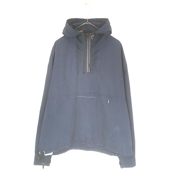 古着 70s WoolRich コットン ハーフジップ プルオーバーアノラック パーカー フーデッド ジャケット NAVY XL 古着 70s WoolRich コットン ハーフジップ プルオーバーアノラック