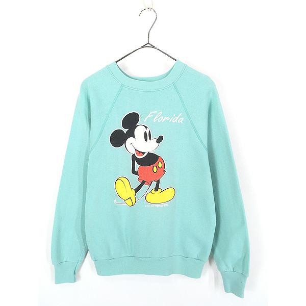 古着 80s Disney Mickey ミッキー スウェット トレーナー ターコイズ S