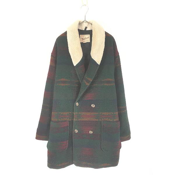 古着 90s USA製 WoolRich ネイティブ ボーダー 総柄 ショールカラー