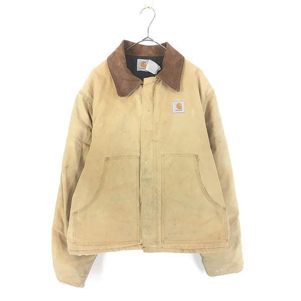 【カーハート】トラディショナルジャケット　茶色　L フェード　古着　ダック地　i 古着 Carhartt フェード ブラウン ダック パデット トラディショナル