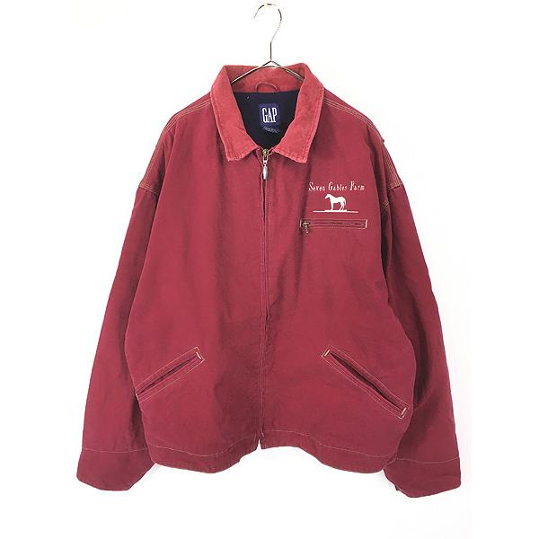 古着 90s GAP 襟コーデュロイ ブランケット ライナー レッド ダック