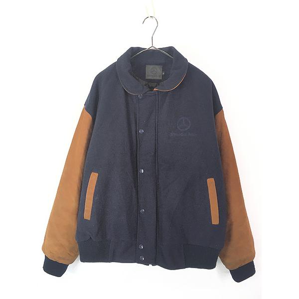 古着 00s USA製 Mercedes Benz ベンツ 刺しゅう 本革 レザー メルトン