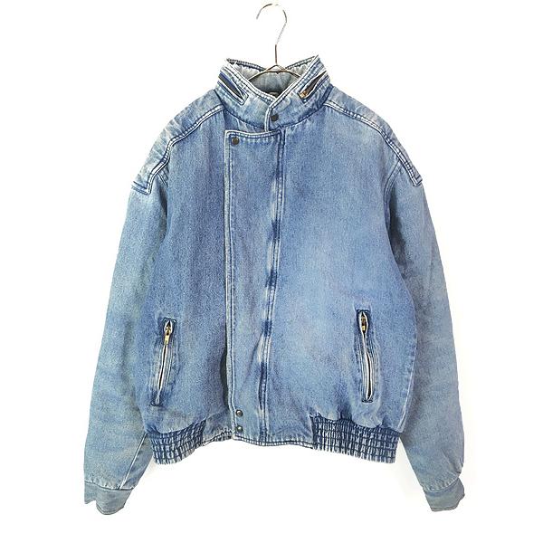 古着 90s Anthony Michael 2way パデッド ブルー デニム スタンドカラー ジャケット ショルダーポケット XL 古着 90s Anthony Michael 2way パデッド ブルー デニム スタンド