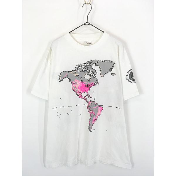 古着 90s USA製 世界地図 マップ 人口密度 チャート Tシャツ XL : 古着