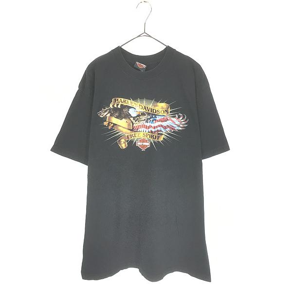 古着 00s USA製 HARLEY DAVIDSON イーグル 星条旗 フラッグ Tシャツ XL 