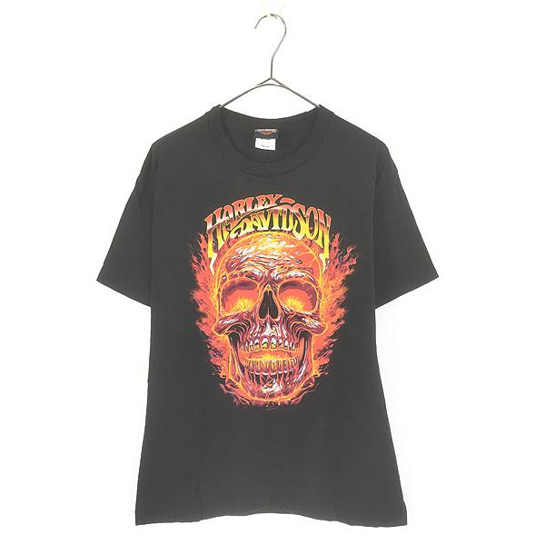 古着 HARLEY DAVIDSON ファイヤー スカル V2 エンジン Tシャツ M
