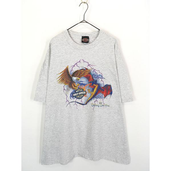 古着 90s HARLEY DAVIDSON イーグル VS ドラゴン Tシャツ XXL : 古着屋